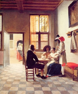 Joueurs de cartes dans un genre de pièce ensoleillée Pieter de Hooch Peinture à l'huile